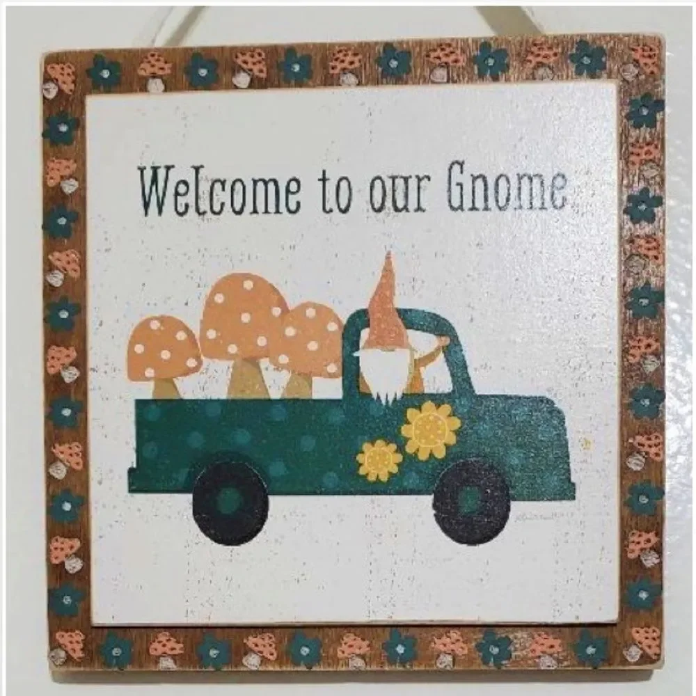 New 2D Gnome Welcome Home Wood Sign